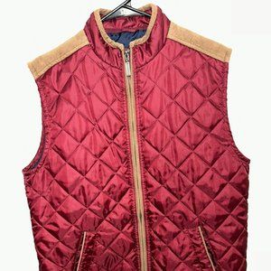 Alan Flusser Mens L Large Burgundy & Tan Quilted Polyester Puffer Vest Jacket